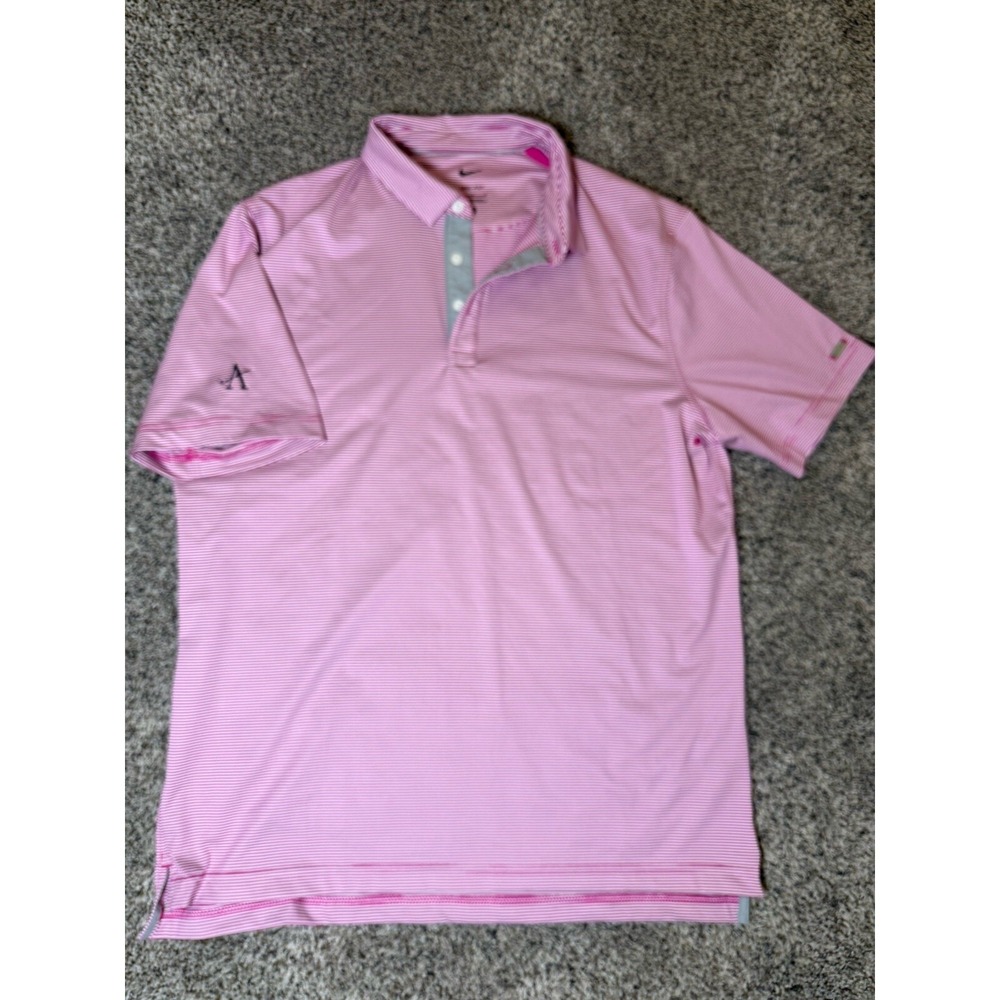 Nike Gold fit dry polo, Men's medium, Pink & White , Preppy, Quick Dry, Golf